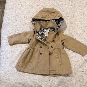 Tahari Toddler Hooded Pea Coat in Beige with Leopard Lining